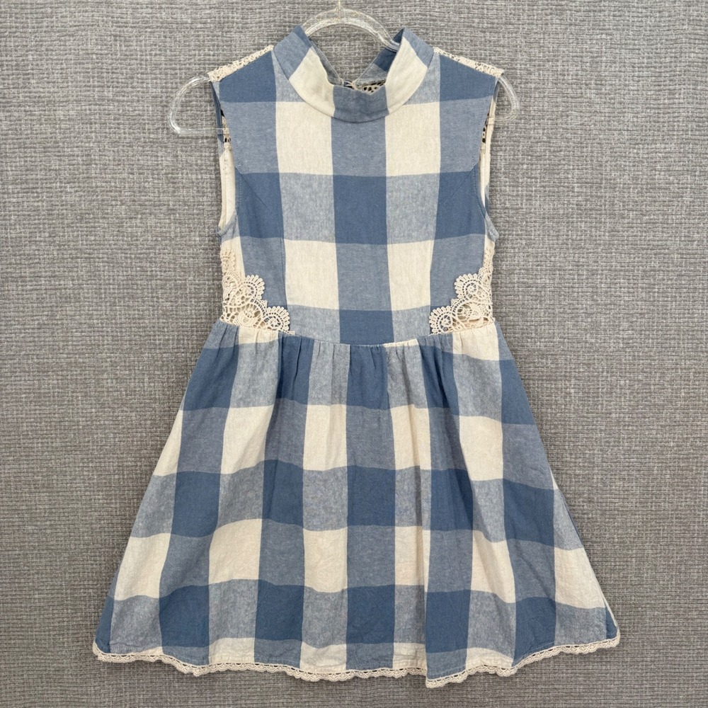 Liz Lisa Gingham Lace Dress Women Sz XS 0 Blue White Cottage Kawaii Coquette